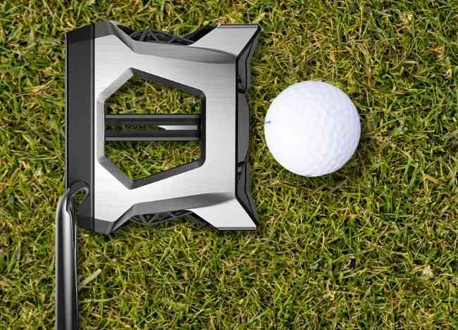Top view of Cobra Golf King Putter with ball.
